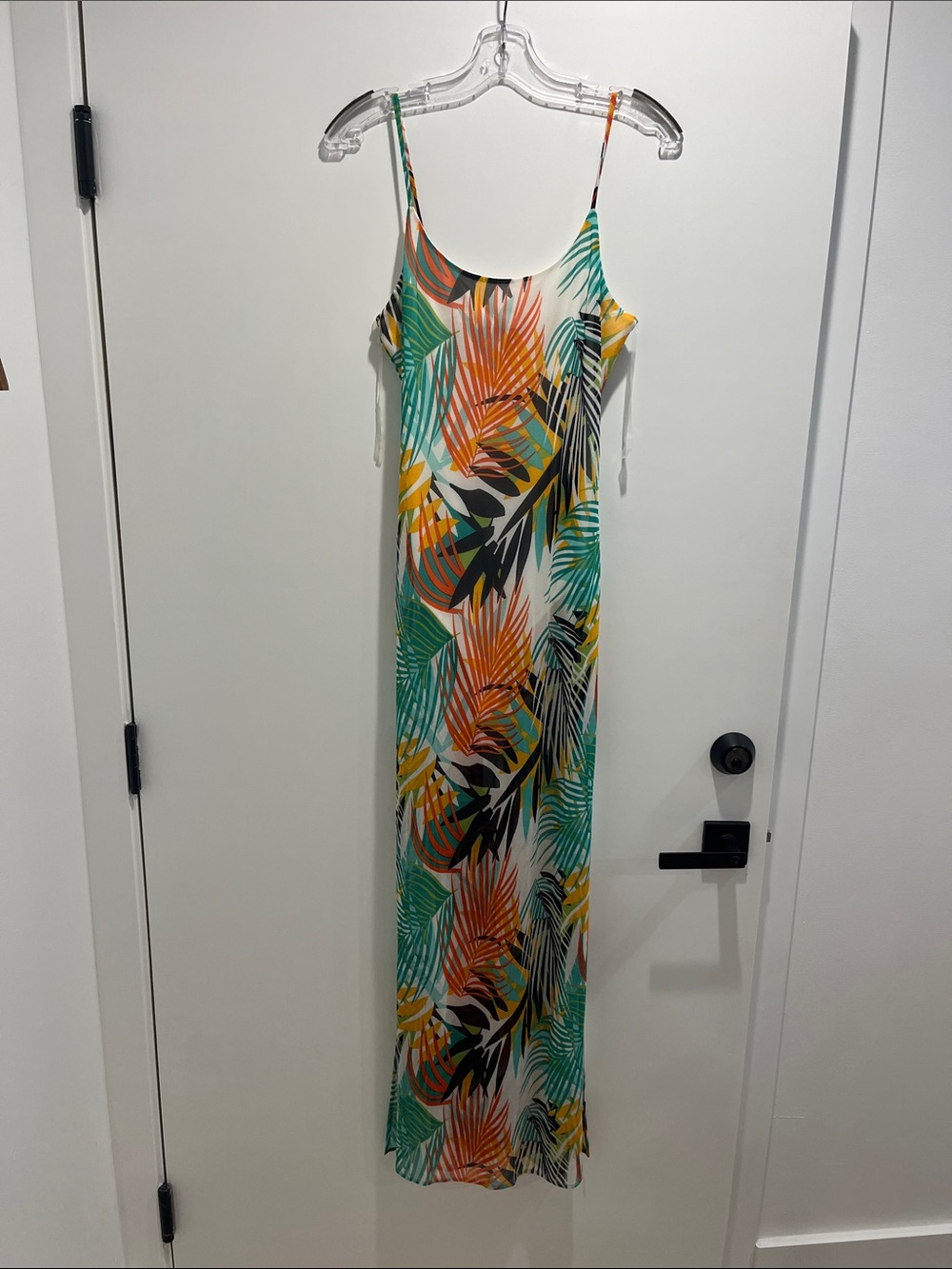 Sabora Tropical Leaf Maxi Slip Dress - Green, Orange, Yellow, Black